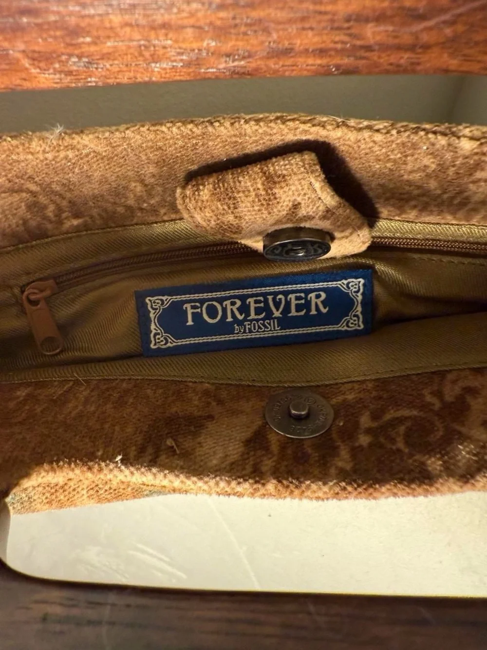 Fossil Forever Tan Brown Velvet Clutch
